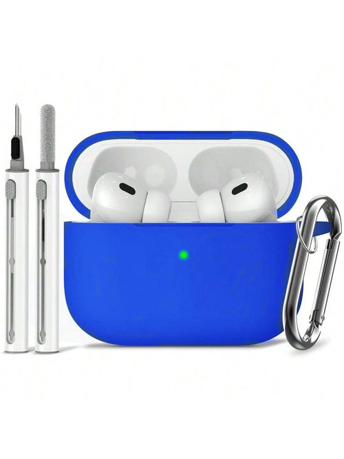 1pc Solid Color Silicone Protective Case With Carabiner Strap And Cleaning Brush