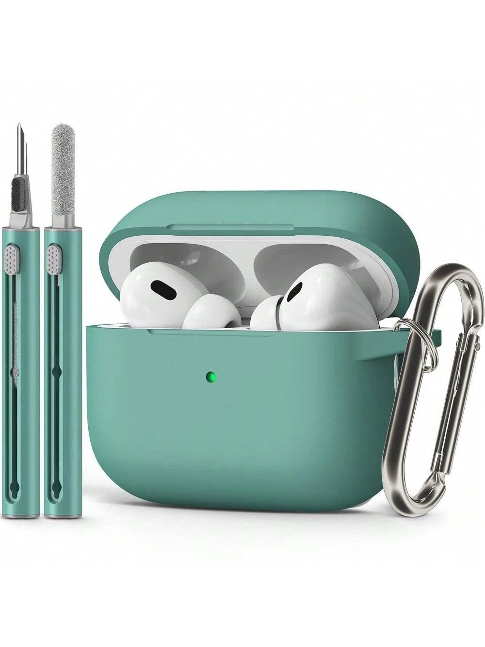 1pc Solid Color Silicone Protective Case With Carabiner Strap And Cleaning Brush