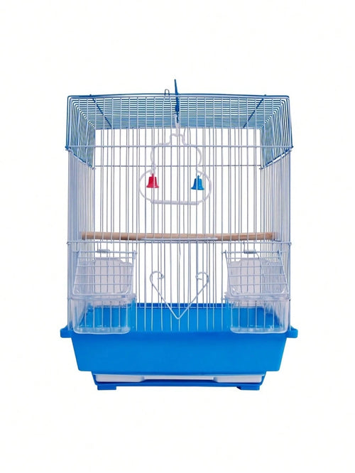 1pc Square Bird Cage Roof With Handle- Home Or Travel Carrying Cage, Small Bird Accessories, Easy Storage, Suitable For Canaries, Budgies, Finches, Cockatiels, Etc.- Blue And White Color