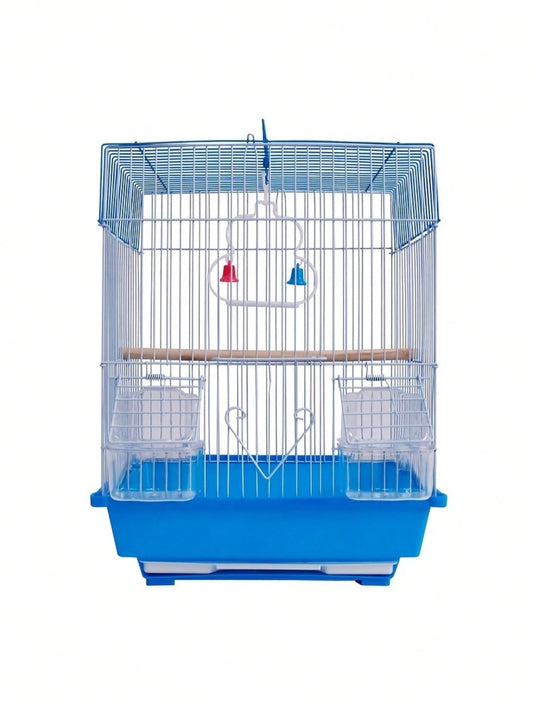 1pc Square Bird Cage Roof With Handle- Home Or Travel Carrying Cage, Small Bird Accessories, Easy Storage, Suitable For Canaries, Budgies, Finches, Cockatiels, Etc.- Blue And White Color