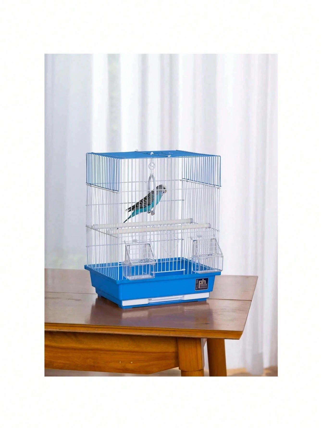 1pc Square Bird Cage Roof With Handle- Home Or Travel Carrying Cage, Small Bird Accessories, Easy Storage, Suitable For Canaries, Budgies, Finches, Cockatiels, Etc.- Blue And White Color