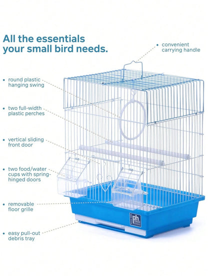 1pc Square Bird Cage Roof With Handle- Home Or Travel Carrying Cage, Small Bird Accessories, Easy Storage, Suitable For Canaries, Budgies, Finches, Cockatiels, Etc.- Blue And White Color