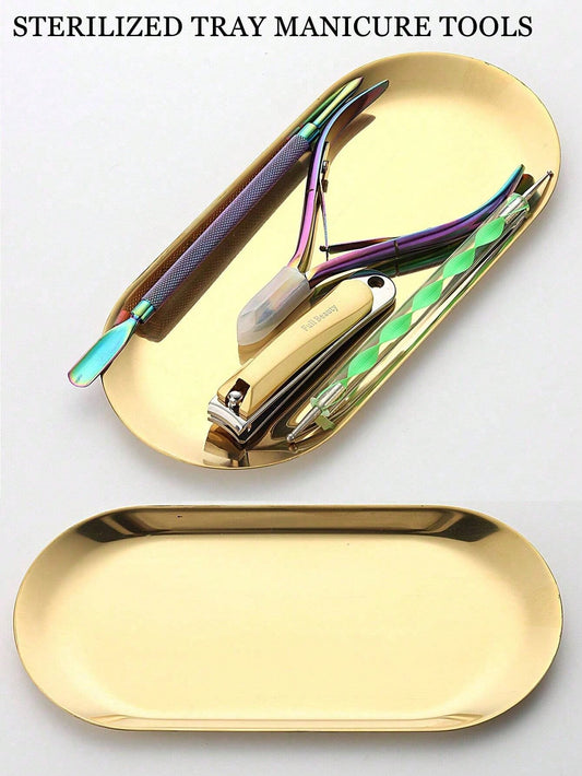 1pc Stainless Steel Disinfection Tray, Oval Mirror Metal Surface, Suitable For Storing Tattoo Tools, Nail Art Tools Accessories Or As Home Desktop Storage Tray