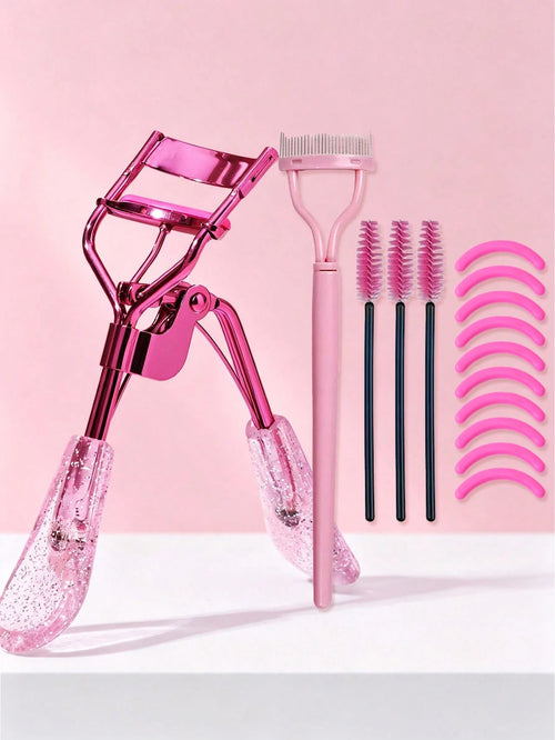 1pc Stainless Steel Eyelash Curler With Transparent Glitter Handle, Natural Curl, Easy Styling Without Damaging Hair, Makeup Tool, Suitable For Commercial And Home Use, Travel Portable, Vanity Essenti