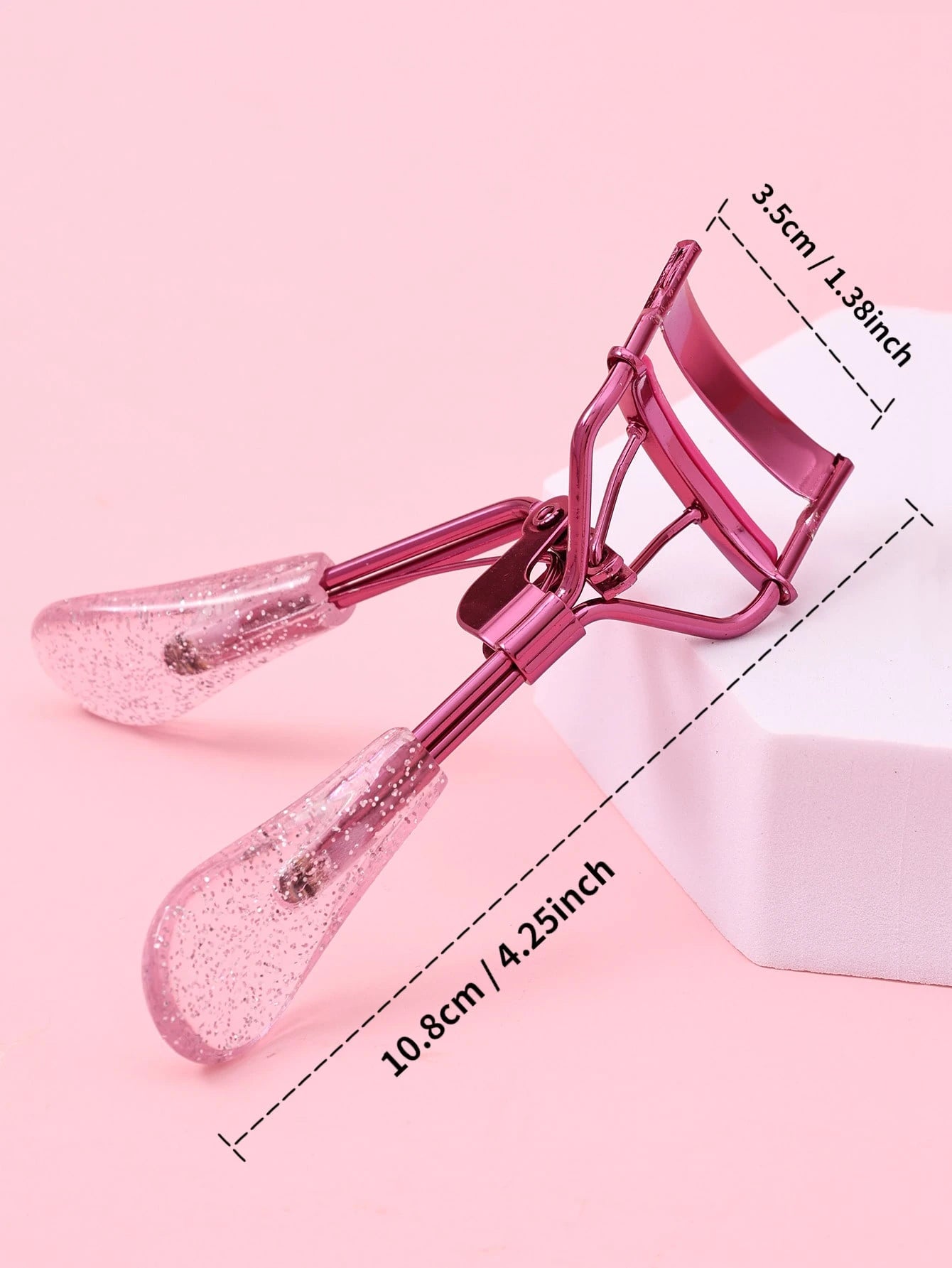 1pc Stainless Steel Eyelash Curler With Transparent Glitter Handle, Natural Curl, Easy Styling Without Damaging Hair, Makeup Tool, Suitable For Commercial And Home Use, Travel Portable, Vanity Essenti
