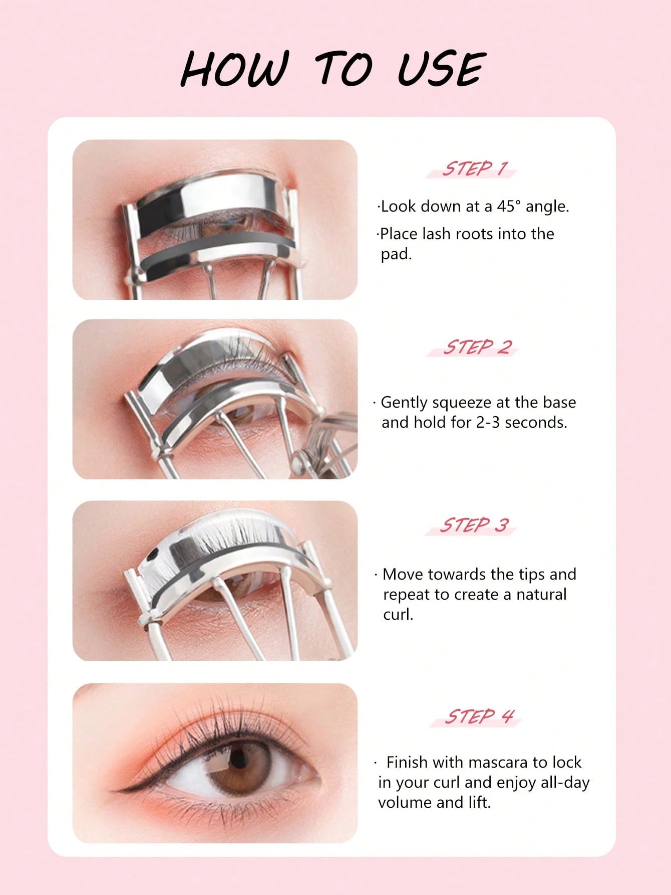 1pc Stainless Steel Eyelash Curler With Transparent Glitter Handle, Natural Curl, Easy Styling Without Damaging Hair, Makeup Tool, Suitable For Commercial And Home Use, Travel Portable, Vanity Essenti