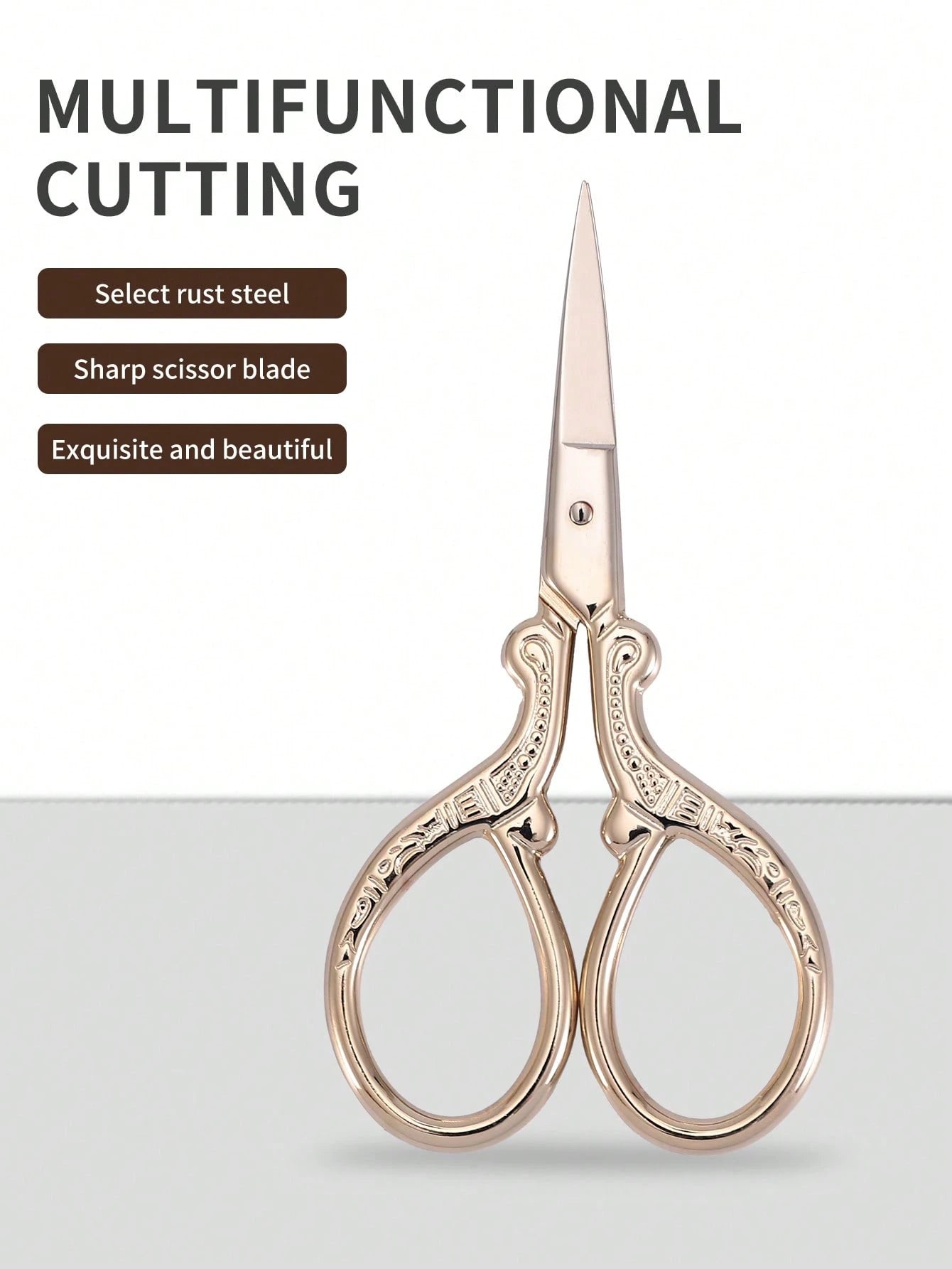 1pc Stainless Steel Gold Straight Tip Precision Scissors, Multipurpose Vintage Beauty Embroidery Trimming Scissors Suitable For Facial Hair, Eyebrow, Eyelash, Mustache, Nose- Perfect For Home, Travel