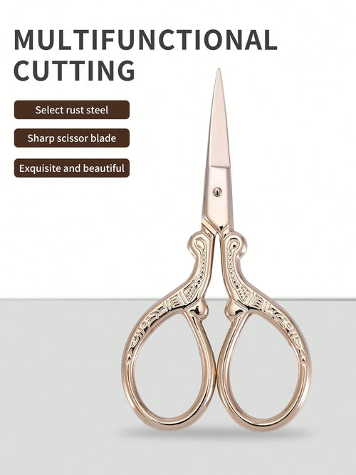 1pc Stainless Steel Gold Straight Tip Precision Scissors, Multipurpose Vintage Beauty Embroidery Trimming Scissors Suitable For Facial Hair, Eyebrow, Eyelash, Mustache, Nose- Perfect For Home, Travel