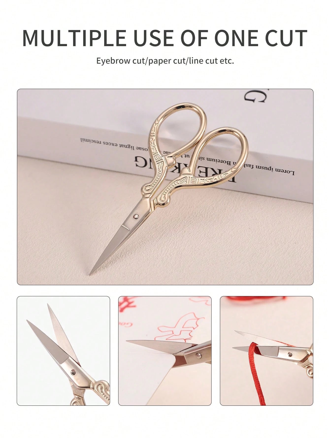 1pc Stainless Steel Gold Straight Tip Precision Scissors, Multipurpose Vintage Beauty Embroidery Trimming Scissors Suitable For Facial Hair, Eyebrow, Eyelash, Mustache, Nose- Perfect For Home, Travel