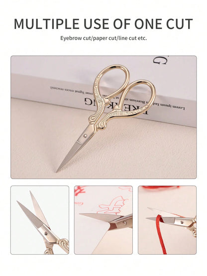 1pc Stainless Steel Gold Straight Tip Precision Scissors, Multipurpose Vintage Beauty Embroidery Trimming Scissors Suitable For Facial Hair, Eyebrow, Eyelash, Mustache, Nose- Perfect For Home, Travel