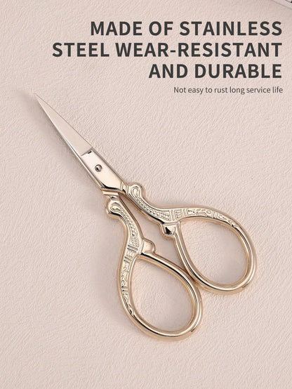 1pc Stainless Steel Gold Straight Tip Precision Scissors, Multipurpose Vintage Beauty Embroidery Trimming Scissors Suitable For Facial Hair, Eyebrow, Eyelash, Mustache, Nose- Perfect For Home, Travel