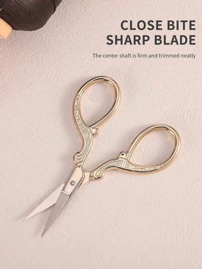 1pc Stainless Steel Gold Straight Tip Precision Scissors, Multipurpose Vintage Beauty Embroidery Trimming Scissors Suitable For Facial Hair, Eyebrow, Eyelash, Mustache, Nose- Perfect For Home, Travel