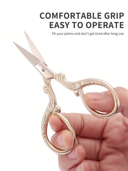 1pc Stainless Steel Gold Straight Tip Precision Scissors, Multipurpose Vintage Beauty Embroidery Trimming Scissors Suitable For Facial Hair, Eyebrow, Eyelash, Mustache, Nose- Perfect For Home, Travel