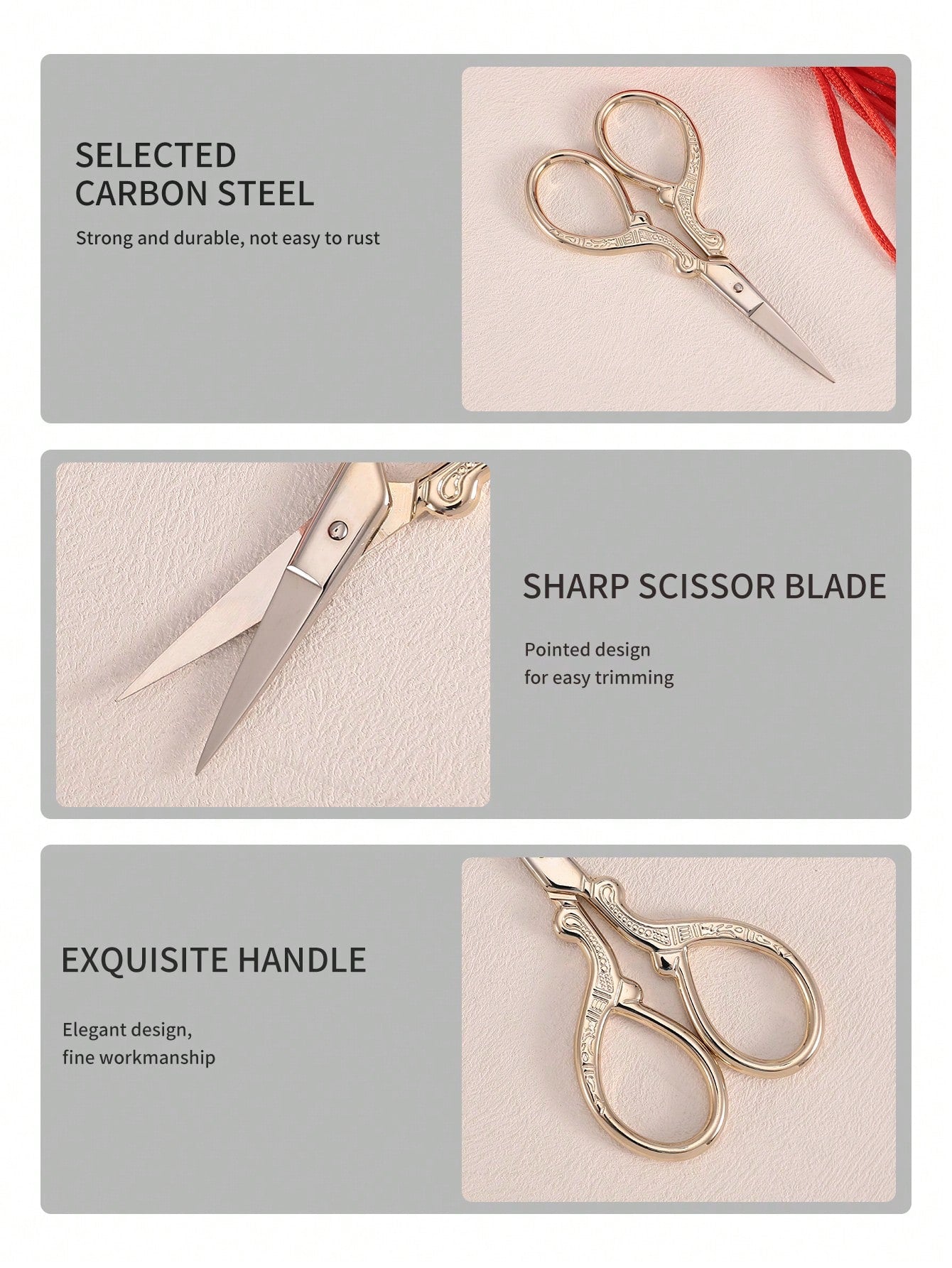1pc Stainless Steel Gold Straight Tip Precision Scissors, Multipurpose Vintage Beauty Embroidery Trimming Scissors Suitable For Facial Hair, Eyebrow, Eyelash, Mustache, Nose- Perfect For Home, Travel