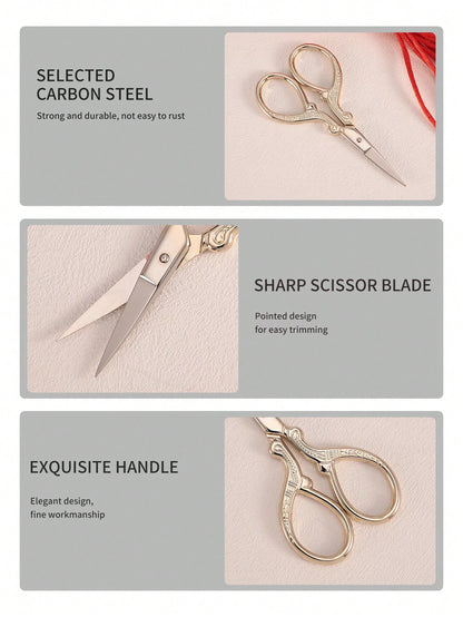 1pc Stainless Steel Gold Straight Tip Precision Scissors, Multipurpose Vintage Beauty Embroidery Trimming Scissors Suitable For Facial Hair, Eyebrow, Eyelash, Mustache, Nose- Perfect For Home, Travel