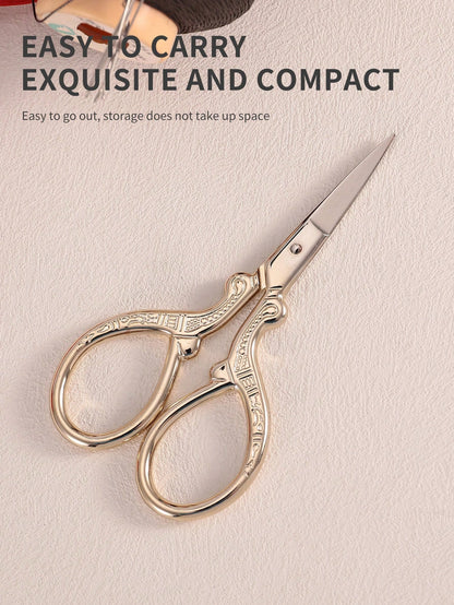 1pc Stainless Steel Gold Straight Tip Precision Scissors, Multipurpose Vintage Beauty Embroidery Trimming Scissors Suitable For Facial Hair, Eyebrow, Eyelash, Mustache, Nose- Perfect For Home, Travel