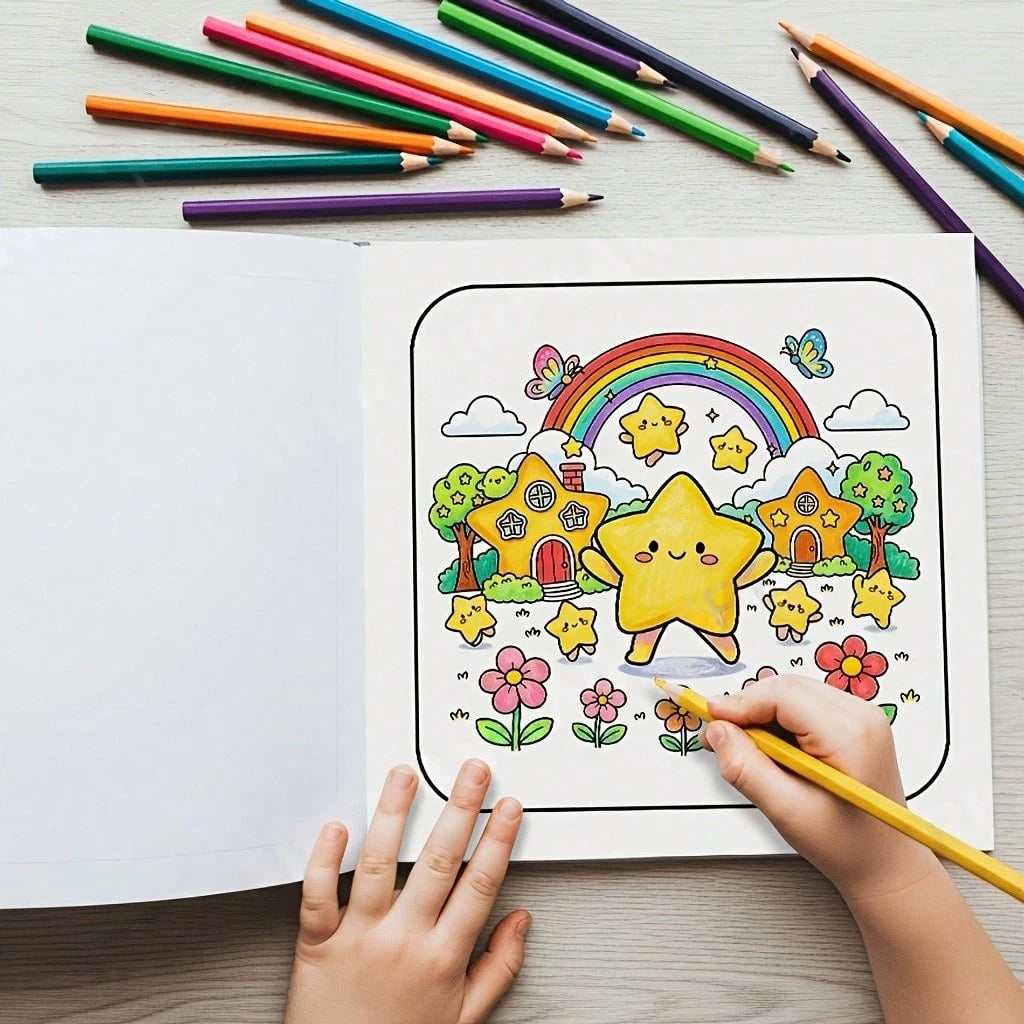 1pc Star Garden Coloring Book, Creative Relaxation, Stress Relief, Cute Healing Theme, Dreamy Star Cottage Garden Fairy Cartoon Coloring Book, Illustrations, Back To School, Birthday Holiday Party Gif