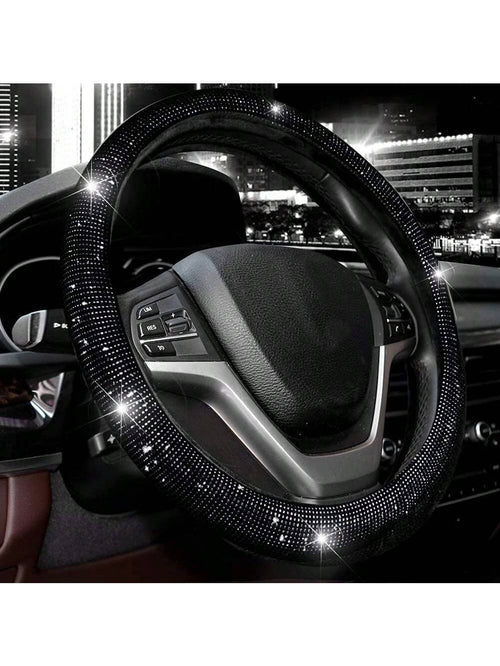 1pc Steering Wheel Cover For Women Men Bling Bling Crystal Diamond Sparkling Car SUV Wheel Protector Universal Fit 15 Inch