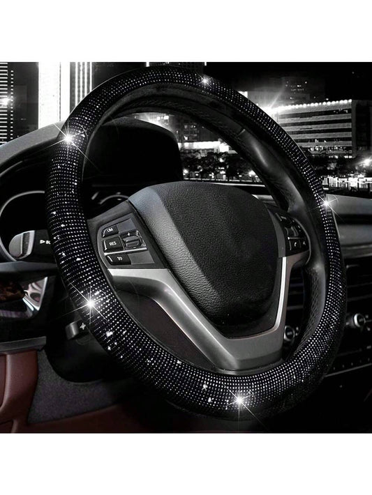 1pc Steering Wheel Cover For Women Men Bling Bling Crystal Diamond Sparkling Car SUV Wheel Protector Universal Fit 15 Inch