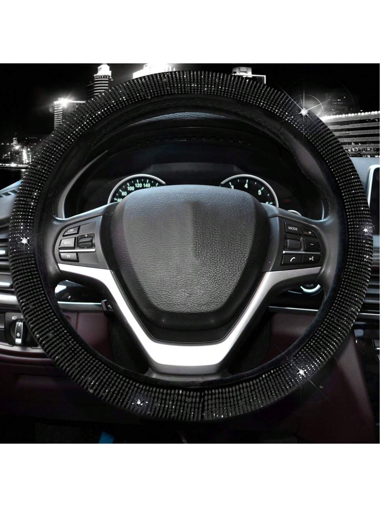 1pc Steering Wheel Cover For Women Men Bling Bling Crystal Diamond Sparkling Car SUV Wheel Protector Universal Fit 15 Inch