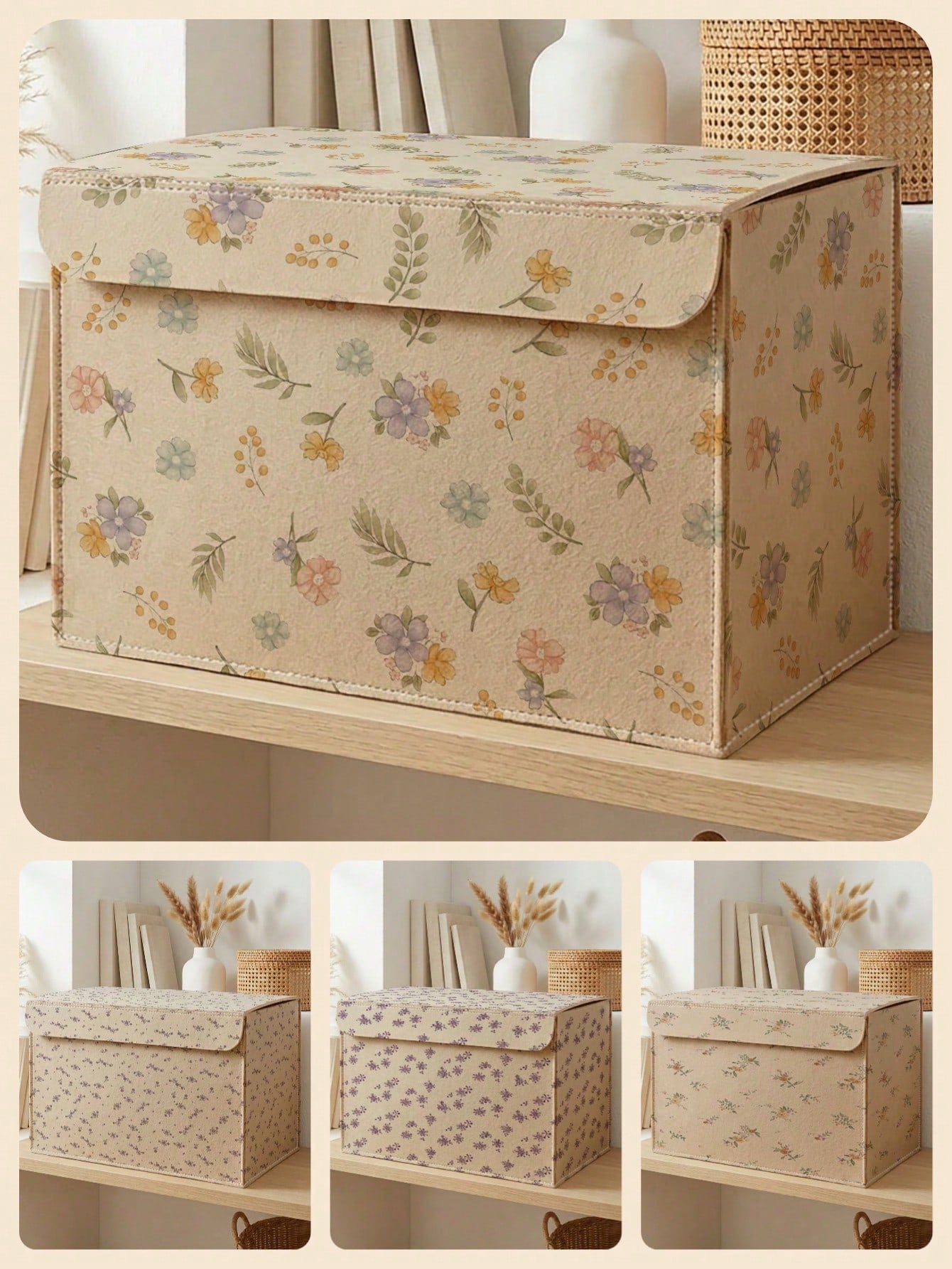 1pc Storage Box, Storage Bin, Organizer Box, Large Capacity Felt Storage Container, Floral Print Design, Baby Room Organization Essential, Easily Store Baby Clothes, Blankets, Bedding, Sundries, Can B