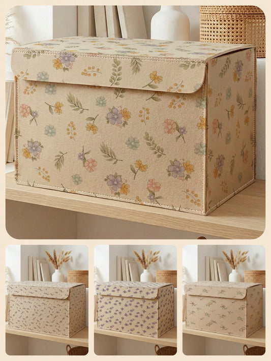 1pc Storage Box, Storage Bin, Organizer Box, Large Capacity Felt Storage Container, Floral Print Design, Baby Room Organization Essential, Easily Store Baby Clothes, Blankets, Bedding, Sundries, Can B