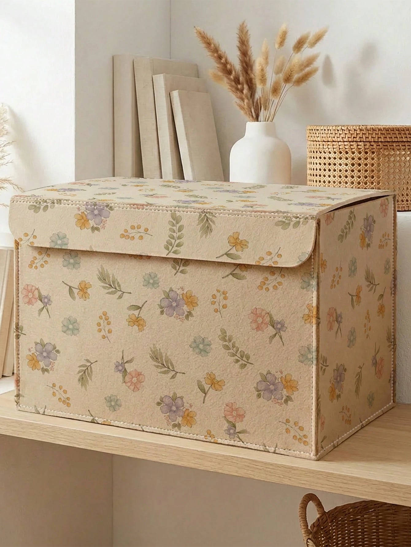 1pc Storage Box, Storage Bin, Organizer Box, Large Capacity Felt Storage Container, Floral Print Design, Baby Room Organization Essential, Easily Store Baby Clothes, Blankets, Bedding, Sundries, Can B