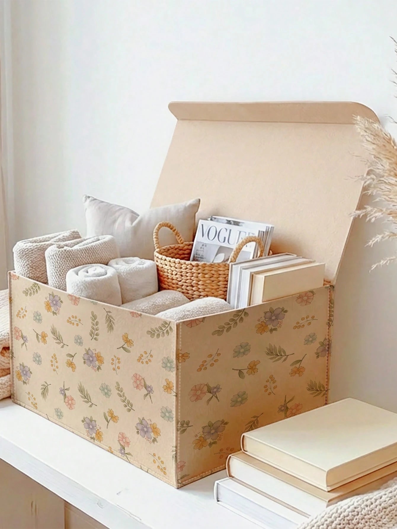 1pc Storage Box, Storage Bin, Organizer Box, Large Capacity Felt Storage Container, Floral Print Design, Baby Room Organization Essential, Easily Store Baby Clothes, Blankets, Bedding, Sundries, Can B