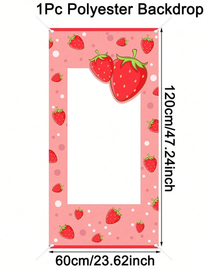 1pc Strawberry Photo Booth Backdrop 120x60cm Polka Dots Photo Booth Frame Girls First Birthday Party Supplies Baby Shower Party Photo Background Decor