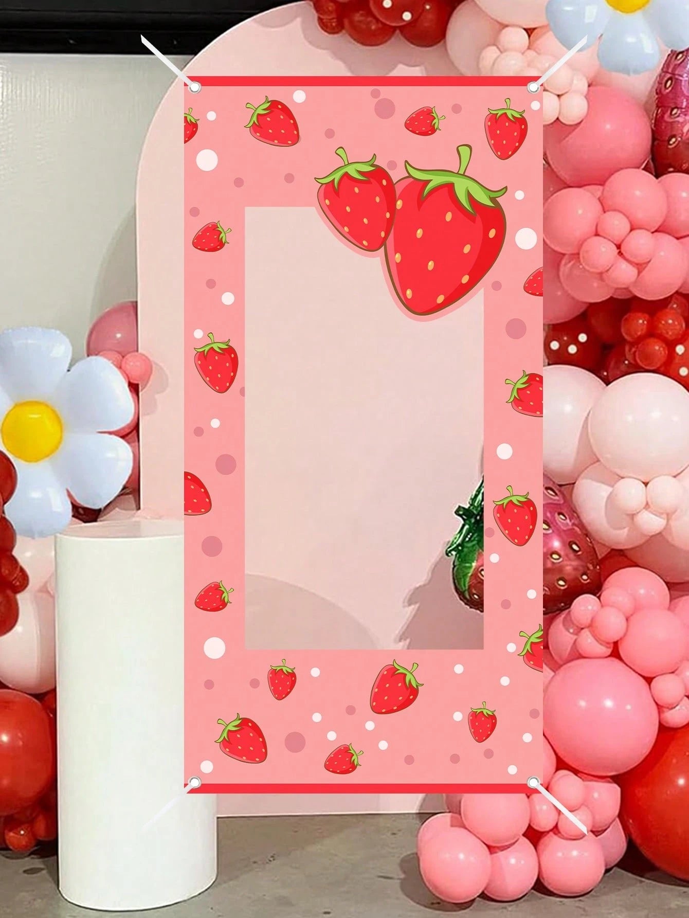 1pc Strawberry Photo Booth Backdrop 120x60cm Polka Dots Photo Booth Frame Girls First Birthday Party Supplies Baby Shower Party Photo Background Decor