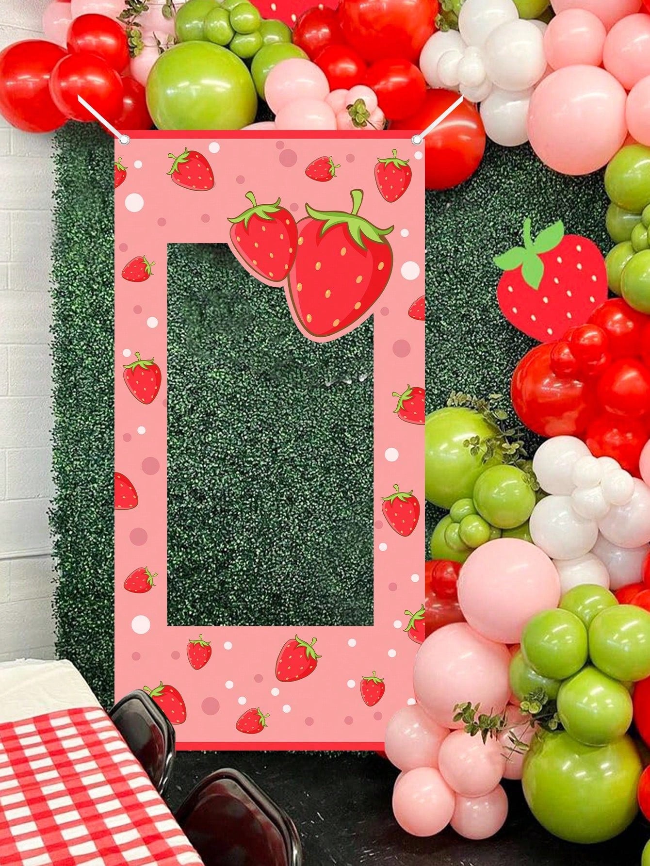 1pc Strawberry Photo Booth Backdrop 120x60cm Polka Dots Photo Booth Frame Girls First Birthday Party Supplies Baby Shower Party Photo Background Decor