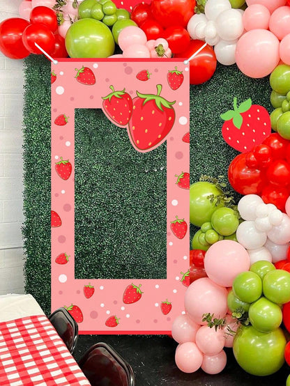 1pc Strawberry Photo Booth Backdrop 120x60cm Polka Dots Photo Booth Frame Girls First Birthday Party Supplies Baby Shower Party Photo Background Decor
