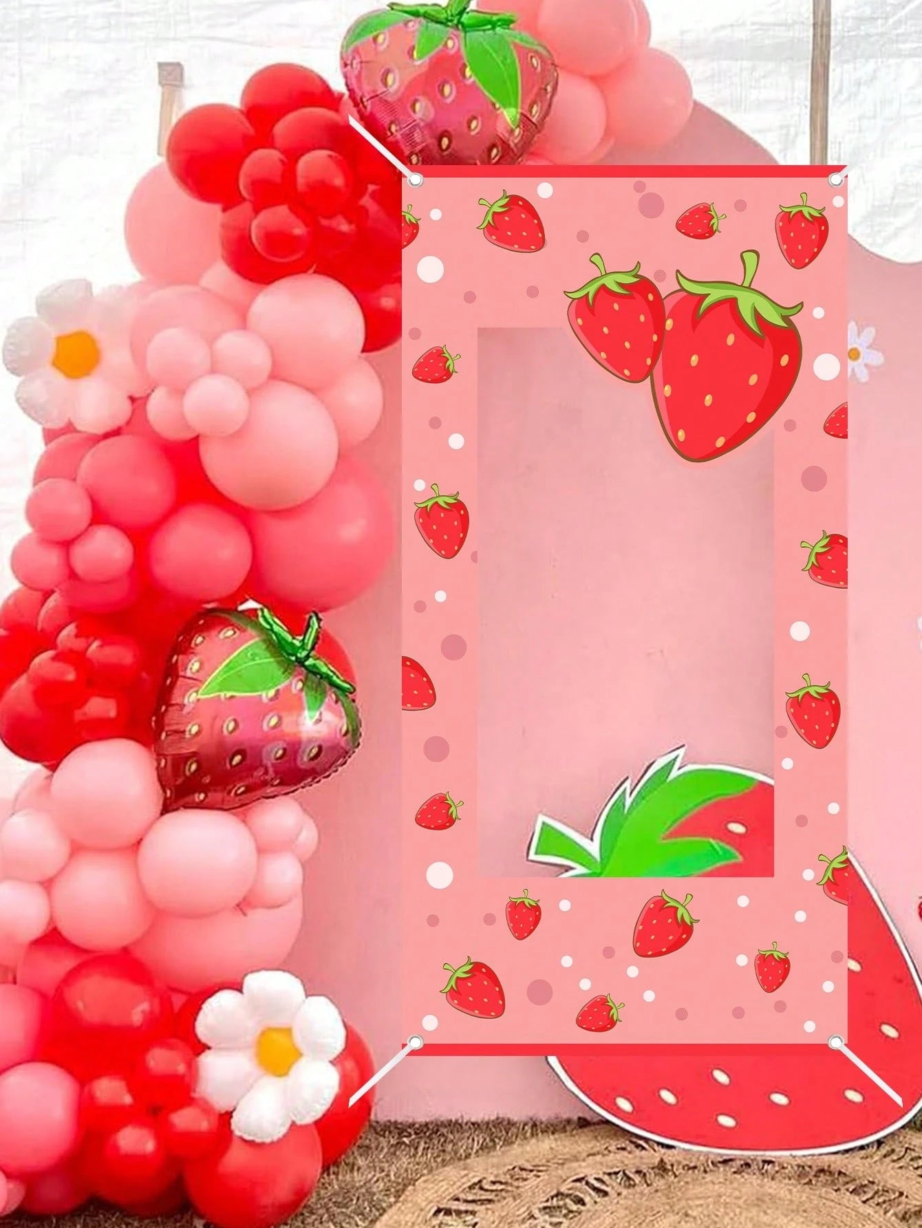 1pc Strawberry Photo Booth Backdrop 120x60cm Polka Dots Photo Booth Frame Girls First Birthday Party Supplies Baby Shower Party Photo Background Decor