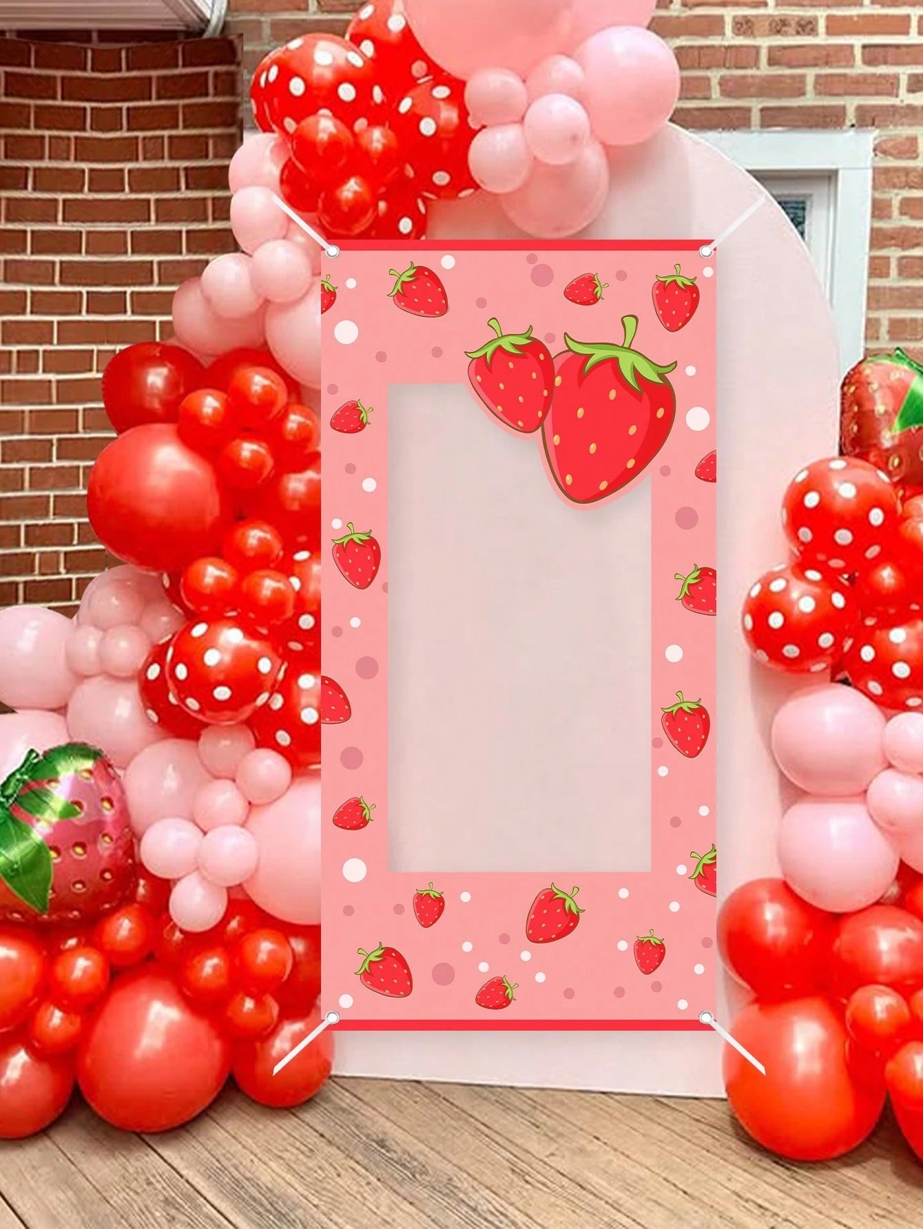 1pc Strawberry Photo Booth Backdrop 120x60cm Polka Dots Photo Booth Frame Girls First Birthday Party Supplies Baby Shower Party Photo Background Decor