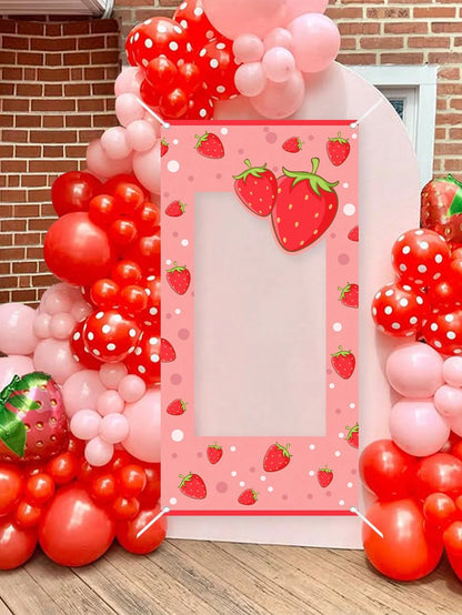 1pc Strawberry Photo Booth Backdrop 120x60cm Polka Dots Photo Booth Frame Girls First Birthday Party Supplies Baby Shower Party Photo Background Decor
