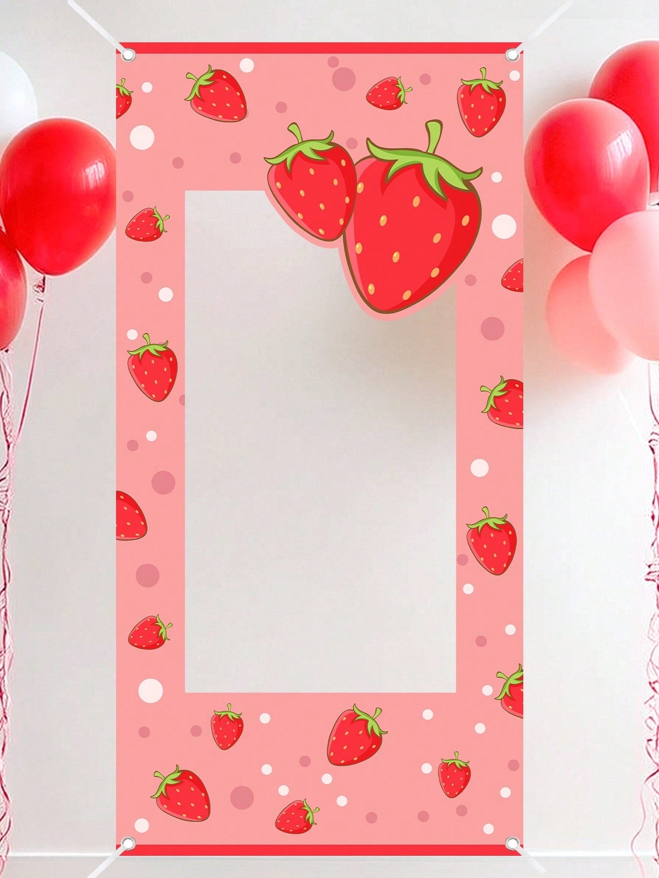 1pc Strawberry Photo Booth Backdrop 120x60cm Polka Dots Photo Booth Frame Girls First Birthday Party Supplies Baby Shower Party Photo Background Decor
