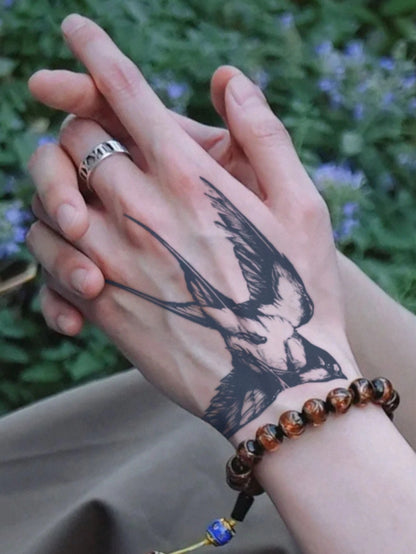 1pc Swallow Temporary Tattoo Sticker, Semi-Permanent, Waterproof & Sweatproof, Lasts 1-2 Weeks, Realistic Herbal Juice, Non-Reflective, Black Faux Tattoo Sticker, Unisex, Applicable To Arms, Chest, Le