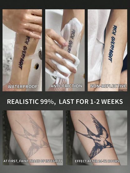 1pc Swallow Temporary Tattoo Sticker, Semi-Permanent, Waterproof & Sweatproof, Lasts 1-2 Weeks, Realistic Herbal Juice, Non-Reflective, Black Faux Tattoo Sticker, Unisex, Applicable To Arms, Chest, Le