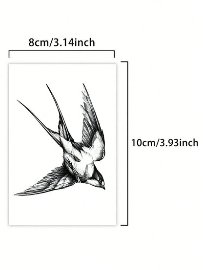 1pc Swallow Temporary Tattoo Sticker, Semi-Permanent, Waterproof & Sweatproof, Lasts 1-2 Weeks, Realistic Herbal Juice, Non-Reflective, Black Faux Tattoo Sticker, Unisex, Applicable To Arms, Chest, Le