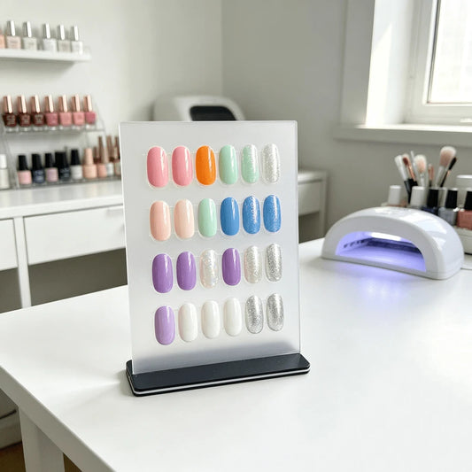 1pc Transparent Artificial Nails Nail Art Style Display Board With Base, Desktop Nail Art Sample Display Rack, Nail Salon Product Photography Prop Background Board, Minimalist Color Card Nail Art Disp