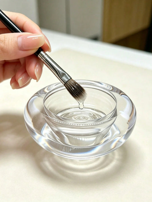 1pc Transparent Glass Nail Brush Cleaning Cup, Round Edge Nail Soak Dish, Nail Liquid Bowl, Nail Rhinestone Bead Display Container For Nail Salon And DIY Nail Supplies