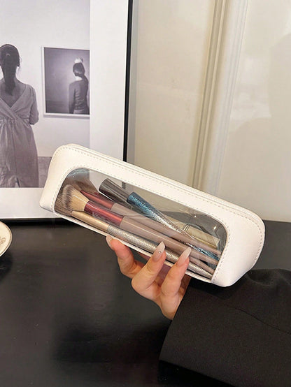 1pc Transparent Makeup Brush Bag, Portable Cosmetic Storage Pouch, Suitable For Daily Travel, Travel Storage Bag, Zipper Storage Bag, Organizer Bag, Multi-Functional Stationery Storage, Zipper Storage