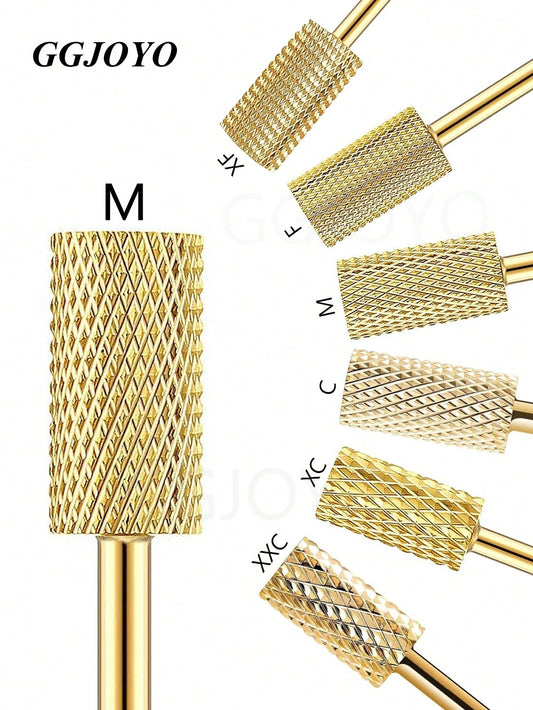 1pc Tungsten Steel Manicure Grinding Head, Golden Columnar Shape With Multiple Teeth, Nail Art Manicure Grinding Accessories