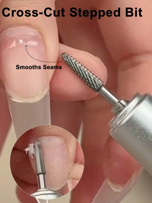 1pc Tungsten Steel Nail Drill Bit, Step Tapered Tip For Semi-Well Tip Leveling And Gel Polish Removal, Universal 2.35mm