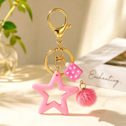 1pc Unisex Cute Hollow Star Key Chain, Earphone Protector, Friendship Gift Pendant Decor