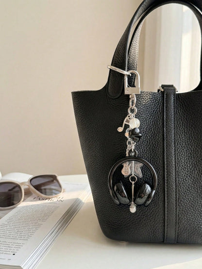 1pc Unisex INS Style Music Earphone Keychain, Creative Mini Microphone Guitar Note Keyring, Unique Phone Strap, Car Key Chain, Bag Charm, Pendant And Chain, Cute, Music Festival Music Lover Gift, Car