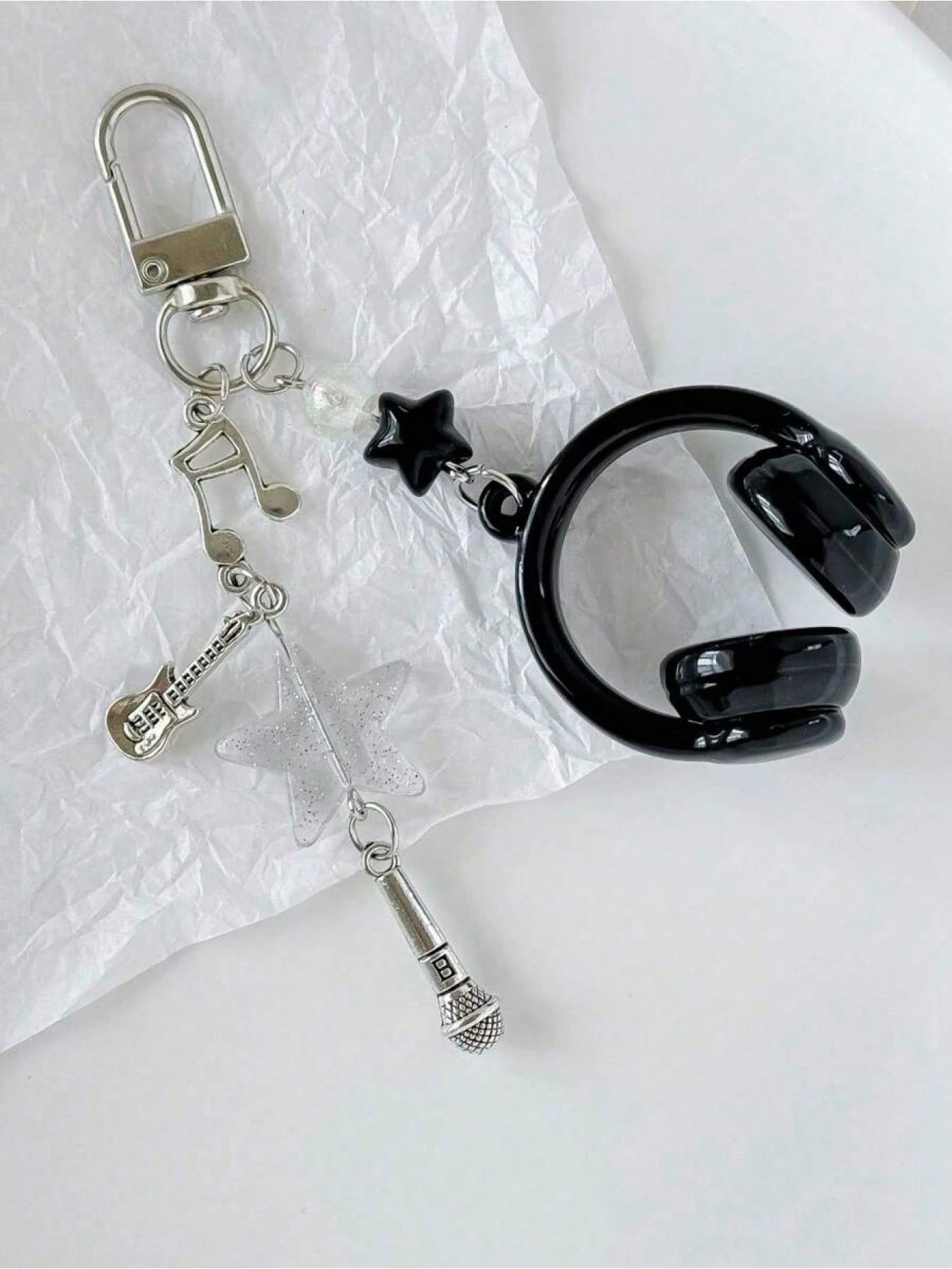 1pc Unisex INS Style Music Earphone Keychain, Creative Mini Microphone Guitar Note Keyring, Unique Phone Strap, Car Key Chain, Bag Charm, Pendant And Chain, Cute, Music Festival Music Lover Gift, Car