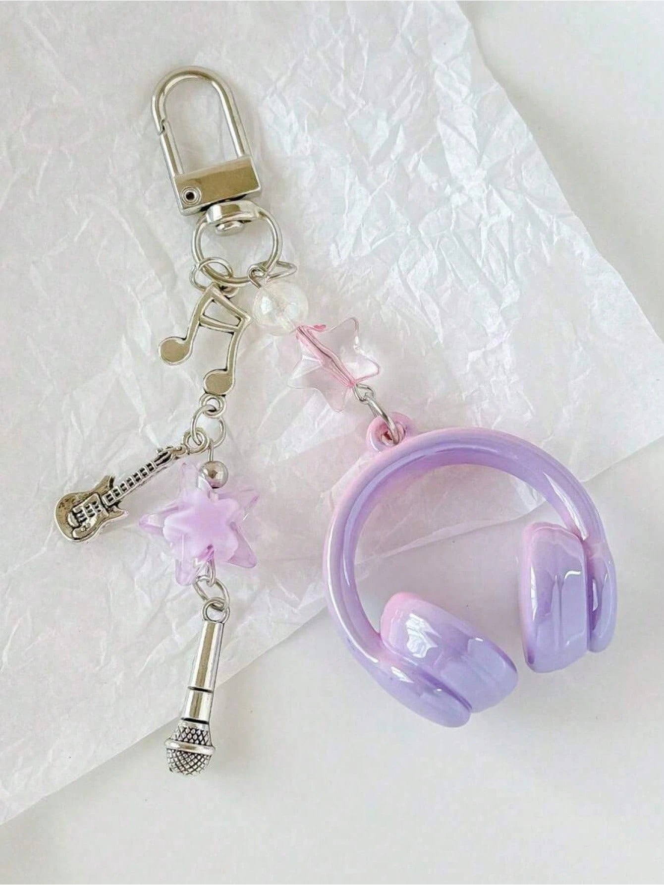 1pc Unisex INS Style Music Earphone Keychain, Creative Mini Microphone Guitar Note Keyring, Unique Phone Strap, Car Key Chain, Bag Charm, Pendant And Chain, Cute, Music Festival Music Lover Gift, Car