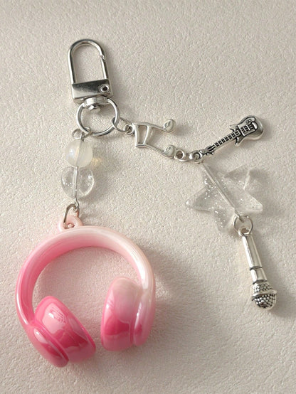 1pc Unisex INS Style Music Earphone Keychain, Creative Mini Microphone Guitar Note Keyring, Unique Phone Strap, Car Key Chain, Bag Charm, Pendant And Chain, Cute, Music Festival Music Lover Gift, Car