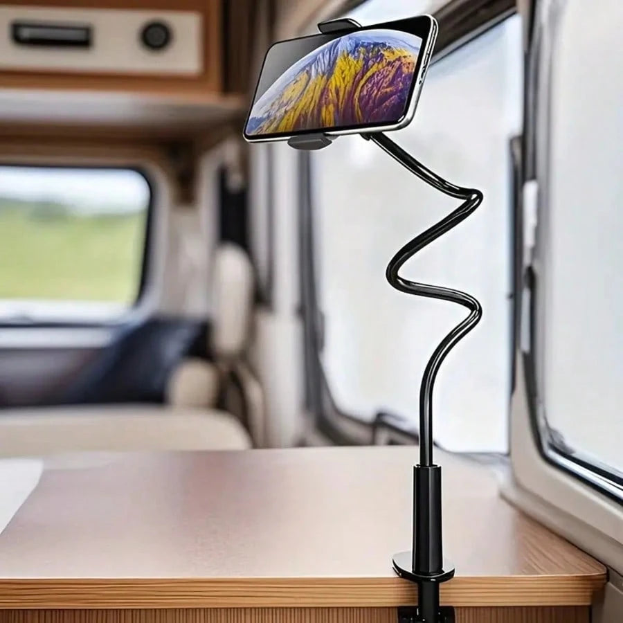 1pc Upgraded 360° Rotating Phone Holder, Spiral Base/Clip Base Flexible Stand, Bed Headboard Phone & Tablet Holder, Suitable For Bed, Cruise Ship, Wheelchair- Supports Phone, Kindle And Other Devices